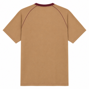 Camiseta al por mayor de cuello redondo color canela con ribete en el cuello y hombros, personalizada, de manga corta para hombre - Product Image 2