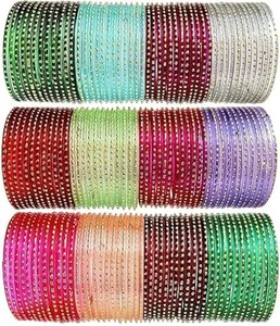 Juego de Braj Sundari, Pulseras de Vidrio Multicolor, Joyería Geométrica Tradicional India para Mujer, para Bodas, en Oferta - Product Image 3