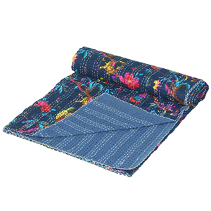 Blue Floral Bird Print Quilt Cotton <b>Bedspread</b> Stitched Coverlet for Home Bedroom Hotel Decor - Product Image 6
