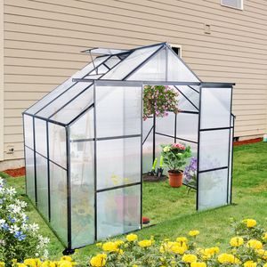 Serre de jardin extérieure 8x6FT noire à double porte, robuste, avec base surélevée en polycarbonate et ancrage en aluminium, pour jardinage vert - Product Image 1