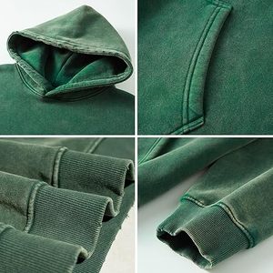 French Terry Heavy Weight Hoodie Pullover Vintage Acid Washed <b>Sweatshirt</b> Hooded Breathable Plus Size Down Shoulder Hoodies - Product Image 4
