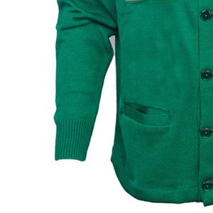   Cardigan vert à col en V avec rayures roses sur les manches, tricoté, décontracté, unisexe, à manches longues, avec poches - Product Image 2