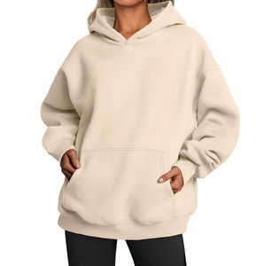 Sudadera con Capucha Extra Grande para Mujer, Color Sólido, Manga Larga, Felpa de Algodón, Transpirable, Antiarrugas, con Bolsillos, Ropa de Invierno Personalizada - Product Image 4