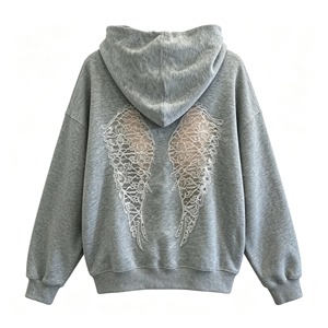 Wholesale high quality Women's Black Cutout Back Hoodie <b>Butterfly</b> Wing Lace Detail design Oversized Long <b>Sleeve</b> outdoor Fit - Product Image 5