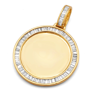 D'VINS JEWELS 18K Solid Gold Hip Hop Round Charm with Baguette Diamond Border Channel Set Classic Pendant Unisex Everyday Wear - Product Image 1
