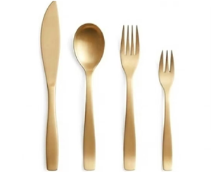 Ensemble de couverts en or mat, design minimaliste, passe au lave-vaisselle, couverts en métal pour mariage et usage domestique - Product Image 4
