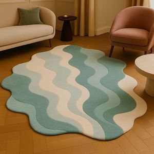 Tiered Paddy Terrace <b>Machine</b> Tufted Woolen Rug Cut Pile Modern Design Layered Topography Contour <b>Floor</b> Mat <b>for</b> Sustainable - Product Image 1
