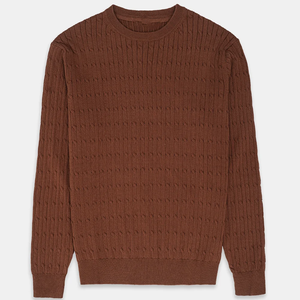 Men's Brown Knitted Crewneck <b>Sweater</b> Full Sleeve Solid Color Autumn Pullover Standard Thickness 100% Acrylic - Product Image 1