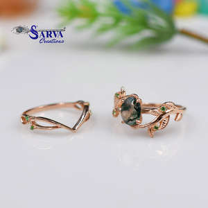 Anillo de Compromiso Ovalado de Plata de Ley 925 con Ágata Musgosa y Diseño de Hoja de Vid, Estilo Vintage, Joyería Fina para Mujer - Product Image 5