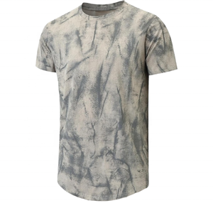เสื้อยืดแขนสั้นผู้ชายลายมัดย้อม คอกลม ทรงปกติ ผ้าถัก สไตล์ลำลอง สีเทาขาว - Product Image 3