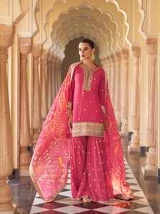 Traje de Chinon Bordado Listo para Usar, Largo hasta el Suelo, con Trabajo de Espejos para Mujer, Ropa Tradicional India y Pakistaní para Bodas - Product Image 4