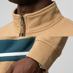 <b>Mens</b> Hooded Fleece Tracksuit <b>Set</b> Tan & Teal Solid Full Zip Jacket with Jogger Pants <b>2</b> <b>Piece</b> Sportswear 100% Cotton Breathable - Product Image 6