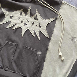 Sweat à capuche vintage personnalisé pour homme, avec patchwork tissé, fermeture éclair, effet délavé à l'acide, appliqué, unisexe, OEM - Product Image 6