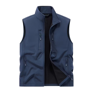Chaleco Soft Shell de Invierno para Hombre Adulto, Color Azul Marino, Cuello Alto, Chaqueta Soft Shell para Hombre con Bolsillo con Cremallera - Product Image 1