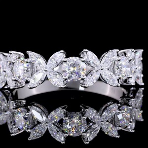 IGI Certified 1.25 CT Marquise Round Cut Lab Grown Diamond Band 18K White Gold Floral Leaf Cluster Eternity Wedding Ring - Product Image 3
