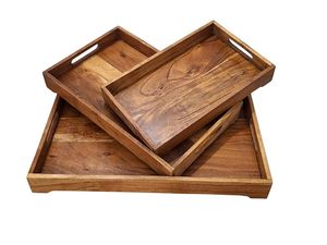 Acacia Wood <b>Rustic</b> Rectangle Serving Tray with Carved Storage Organizer for Kitchen and Living Room - Product Image 4