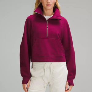 Sweat-shirts à manches longues et demi-zip pour femme, avec poche, style pull court, pour tenues d'automne, OEM - Product Image 1