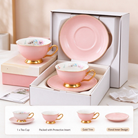 Ensemble tasse à café et soucoupe en céramique florale nordique 200 ml, tasse à thé en porcelaine à fleurs pastel avec plateau pour le thé de l'après-midi