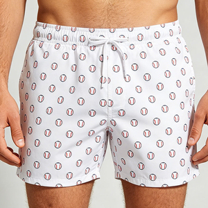 Men's Blue Baseball Print Quick Dry Swim Shorts with Drawstring Closure Casual Board Shorts - Product Image 4