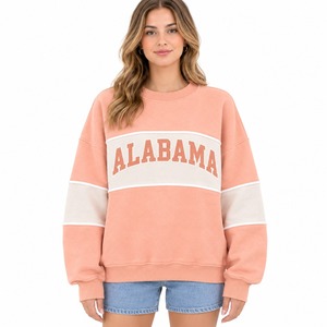 Sudadera Oversize de Algodón 100% Suave para Mujer, Color Rosa con Bloques de Color, Cuello Redondo, Manga Larga, Estampado de Letras Maine, Forro Polar - Product Image 3