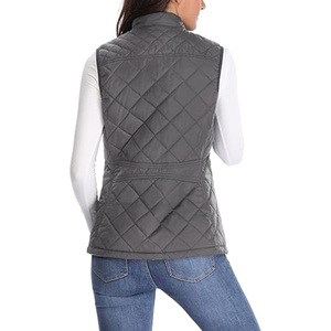 <b>Women's</b> Casual Quilted Vest Stand Collar Zipper Up Sleeveless <b>Waistcoat</b> Windproof Puffer Jacket Solid Grey - Product Image 2
