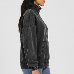 Sudadera de Mujer Estilo Hip Hop, 100% Algodón, con Cierre de Cremallera de un Cuarto, Lavado Ácido, Cuello Redondo, Transpirable, Precio Mayorista Asequible - Product Image 3