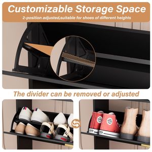 Gabinete de almacenamiento de zapatos independiente grande con 2 cajones abatibles Estante abierto de entrada oculto delgado para cubo basculante Zapatero Pasillo - Product Image 5