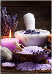 Cristaux de sel de bain détoxifiant à la lavande de l'Himalaya, pure essence, pierre sculptée, design moderne, huile aromatique apaisante, sachet refermable - Product Image 2