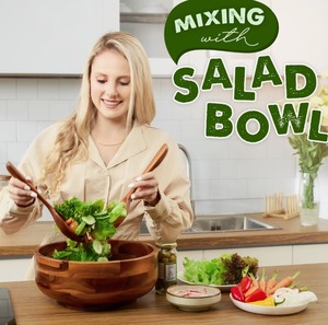 Round Wooden Salad Bowl Decorative Fruit and Serving Bowl for Home <b>Kitchen</b> Tableware At Wholesale Price - Product Image 2
