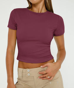 T-shirt en coton pour femmes, décontracté, doux, respirant, manches courtes, mode estivale, haut uni en coton, logo personnalisé - Product Image 1