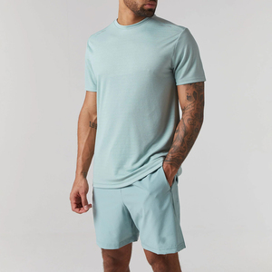 OEM Custom Men's Cotton Short <b>Set</b> Breathable Gym <b>Twin</b> <b>Set</b> with T Shirt Quality Wholesale for Summer Use - Product Image 2
