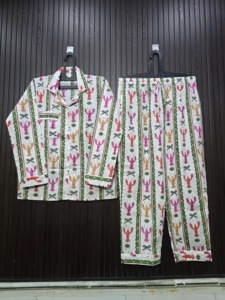 Ensemble de pyjama pour femme à imprimé homard, manches longues, boutons sur le devant, pantalon long jusqu'aux chevilles, en coton doux, vêtements de détente décontractés pour le printemps - Product Image 3