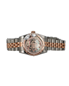 Montre de luxe bicolore à quartz avec cadran à chiffres arabes, face en nacre et diamants, bracelet en acier inoxydable 18 mm, 46 mm, cadeau pour homme, idéal pour les soirées - Product Image 1