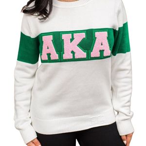 Pull en chenille blanc et vert AKA pour femme, col rond, tricoté, tissu doux de qualité supérieure, élégant, décontracté et confortable - Product Image 2