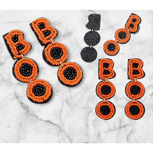 Pendientes de cuentas hechos a mano con diseño de Halloween Boo al por mayor para mujer, ideales para fiestas y el día del partido. - Product Image 1