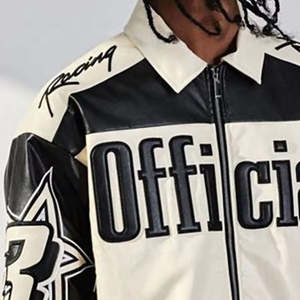 เสื้อแจ็คเก็ตหนัง PU สำหรับผู้ชาย สไตล์นักขี่มอเตอร์ไซค์  งานปักลายแบบกำหนดเอง  ทรงครอป สตรีทแวร์  เหมาะสำหรับการแข่งรถ - Product Image 3