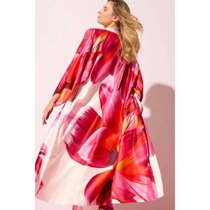 Kimono largo de satén con estampado floral, ecológico, lavable, de cintura natural, elegante para mujer. - Product Image 2