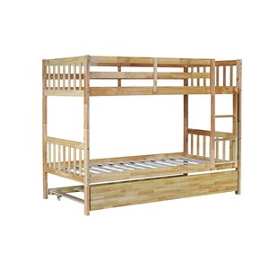 Letto a Castello Convertibile in Legno di Gomma con Letto Estraibile, per 2 Letti Singoli, Scala di Sicurezza Inclusa - Product Image 2