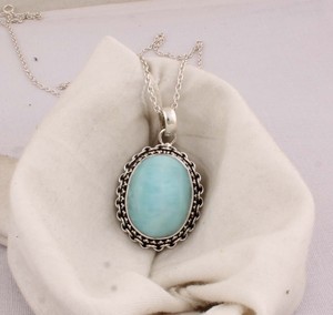 Pendentif vintage en argent sterling 925, collier en larimar naturel pour femmes, bijoux artisanaux faits à la main, fabrication artisanale - Product Image 3