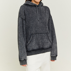 Oferta Especial: Sudadera con Capucha para Mujer, Estilo Vintage, Lavado Ácido, Color Sólido, Tejido Grueso, MOQ Bajo - Product Image 4