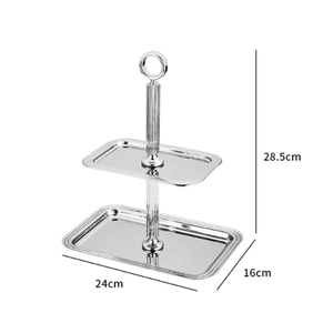 Double Tier Cake Stand Modern Minimal Double Layer Serving <b>Tray</b> <b>Mirror</b> Finish Stainless Steel Dessert <b>Rectangular</b> Cake Stand - Product Image 1