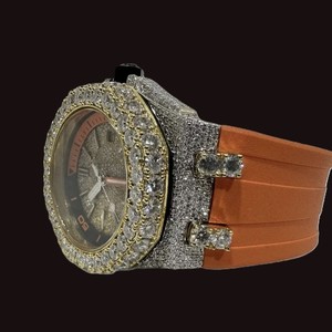 นาฬิกาแฟชั่นผู้ชาย41mm dial Watch ได้รับการรับรอง GRA Moissanite สกรูบนขอบสีส้มเข็มนาฬิกาสายหนังสีส้ม - Product Image 5
