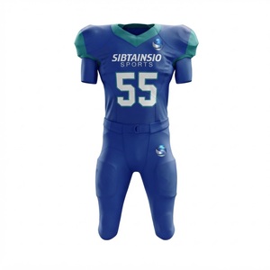Custom Blue Teal American Football <b>Padded</b> Jersey and Pants Set Team Uniform with Player Number 55 Sublimated Sportswear for Men - Product Image 6