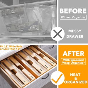 WrapNeat 3 in 1 <b>Kitchen</b> Storage Organizer Includes Cutter <b>Labels</b> Plastic Wrap Aluminum Foil Wax Bamboo Dispenser - Product Image 2