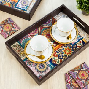 Bandeja Rectangular de Madera de Pino Pintada a Mano, Estilo Tradicional |   Plato de Madera de Arte Folclórico Indio al por Mayor - Product Image 3
