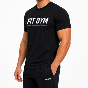 เสื้อยืดคอกลมแขนสั้นผู้ชาย Fit Gym รุ่นโปรโมชั่น ผ้าฝ้ายพิมพ์ลาย DTF ทรงเข้ารูป ระบายอากาศได้ดี |   ผู้ผลิต OEM บังกลาเทศ - Product Image 1