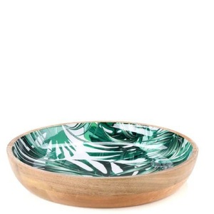 Natural Wooden Salad Serving Bowl <b>Sticker</b> Enamel Printed Table Top Wooden Bowl Custom Made Dough Bowl For Home <b>Kitchen</b> Use - Product Image 1