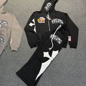 New Breathable Cotton/French Terry Flared Screen printed Applique Embroidery <b>Top</b> Notch Quality Street wear Tracksuit For Men - Product Image 3