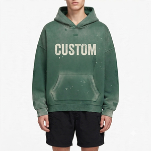 Sudadera con Capucha Extra Grande, Estilo Vintage, Lavado Ácido, Transpirable, 360GSM, Algodón French Terry, para Hombre - Product Image 3