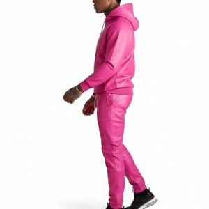 Nouveaux ensembles de survêtements décontractés pour hommes avec fermeture éclair, pantalon de jogging deux pièces et sweat à capuche en cuir tendance pour hommes - Product Image 3